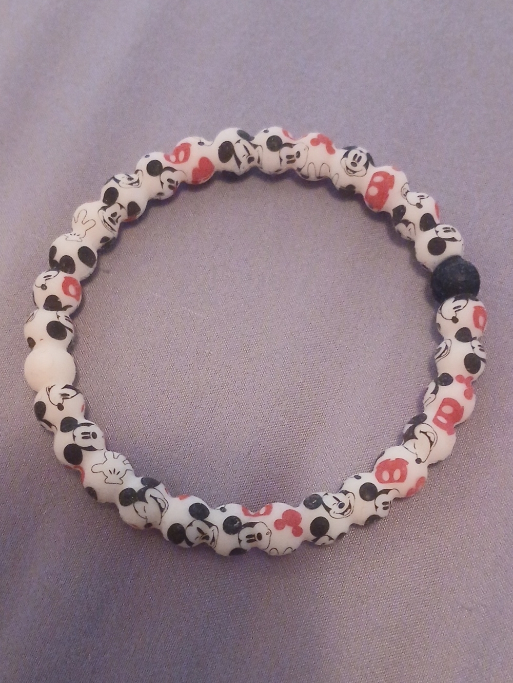 Lokai White, Black and Red Character Beaded Stretch Bracelet Mickey And Minnie
